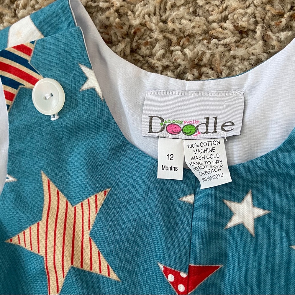 Lolly Dolly Doodle 12 Months USA Patriotic Romper July 4th Outfit Overalls - Picture 3 of 9